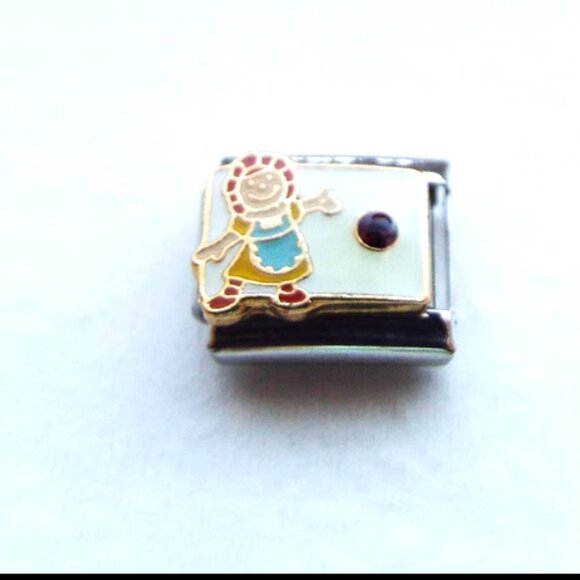 January birthstone Raggedy Ann 9mm enamel stainless steel Italian charm link new - Picture 1 of 2
